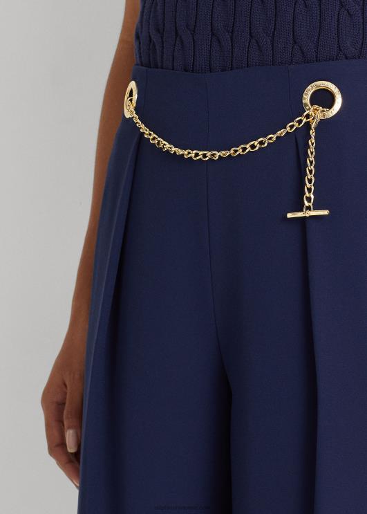 Ralph Lauren naised plisseeritud georgette vööga laia säärega püksid PR0V4087 rafineeritud merevägi