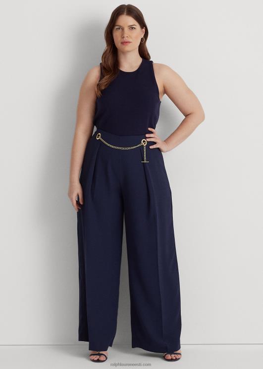 Ralph Lauren naised plisseeritud georgette vööga laia säärega püksid PR0V4686 rafineeritud merevägi