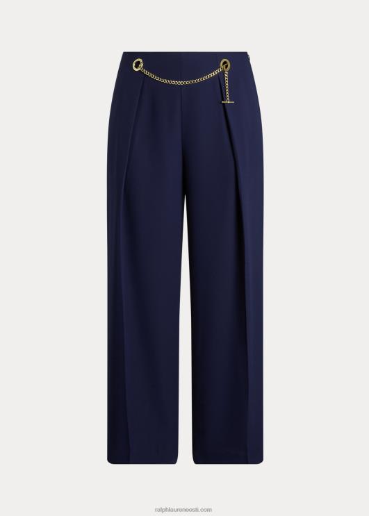 Ralph Lauren naised plisseeritud georgette vööga laia säärega püksid PR0V4686 rafineeritud merevägi