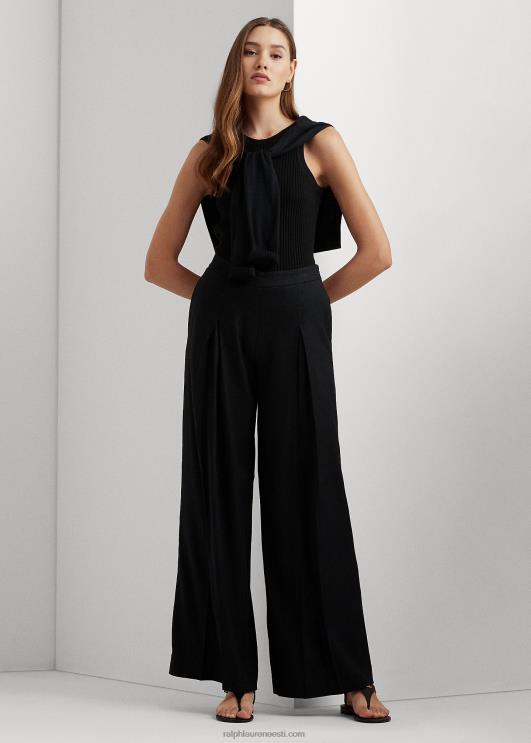 Ralph Lauren naised plisseeritud linasest toimsest laia säärega püksid PR0V3880 must
