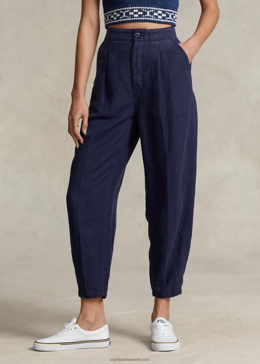 Ralph Lauren naised plisseeritud linasest toimsest püksist PR0V3027 merevägi