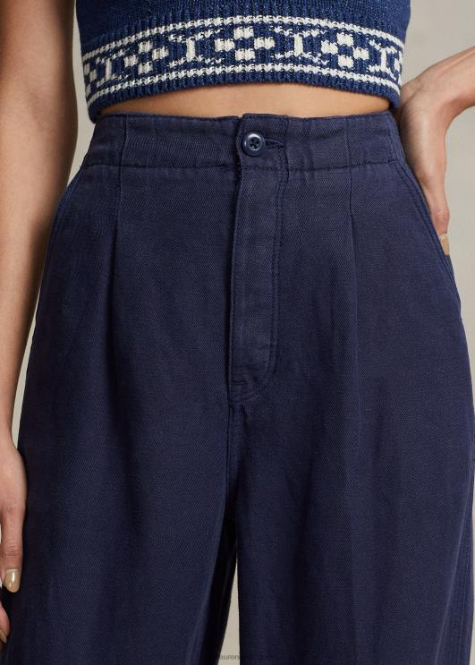 Ralph Lauren naised plisseeritud linasest toimsest püksist PR0V3027 merevägi