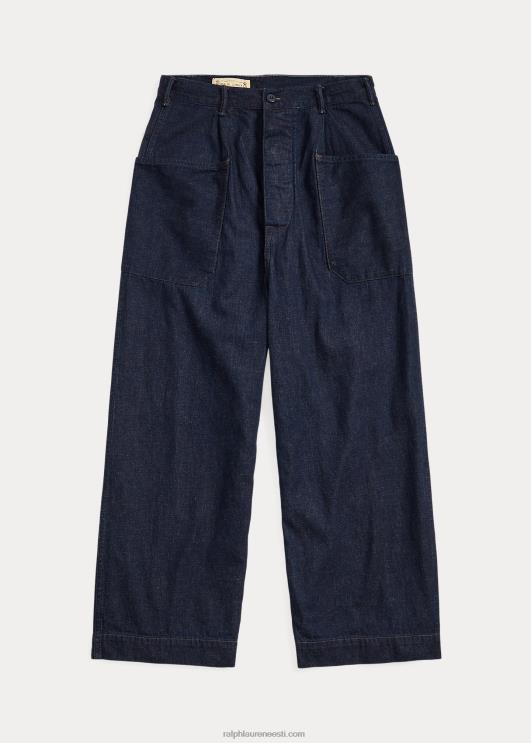 Ralph Lauren naised puuvillane-linane teksapüksid laia säärega PR0V3665 indigo