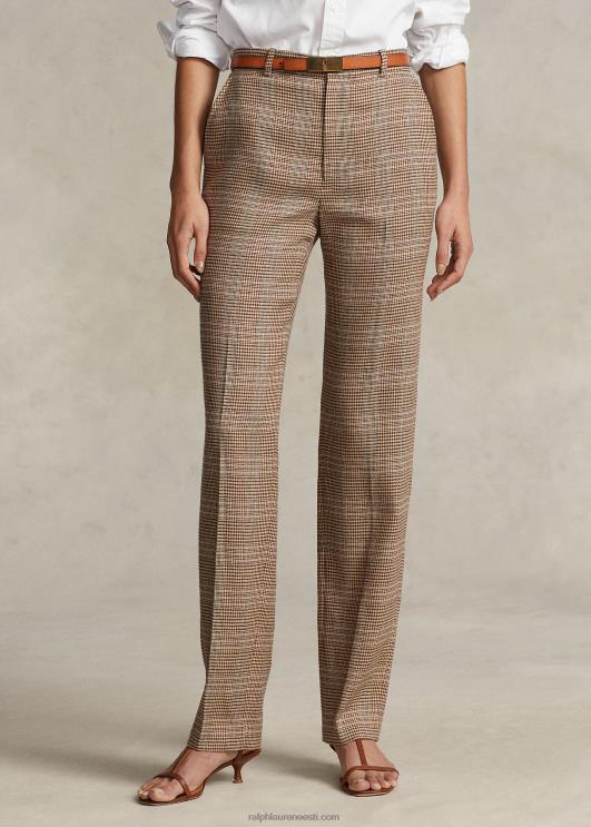 Ralph Lauren naised ruuduline villane-linane tviid sirge säärega püksid PR0V3220 pruun roosa pleed