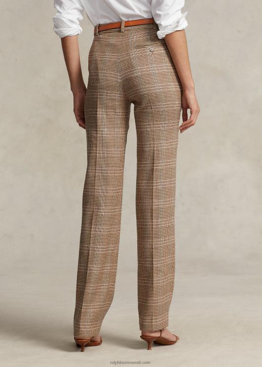 Ralph Lauren naised ruuduline villane-linane tviid sirge säärega püksid PR0V3220 pruun roosa pleed