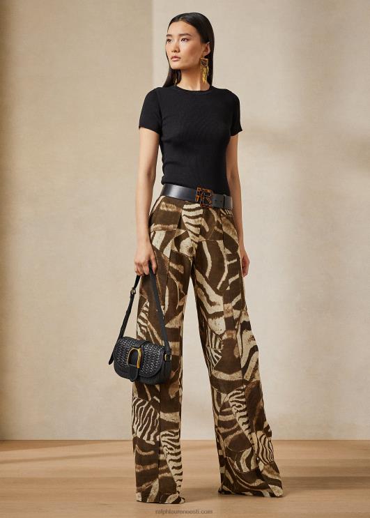 Ralph Lauren naised saunders zebra-print linane voile püks PR0V3589 pruun/kreem multi