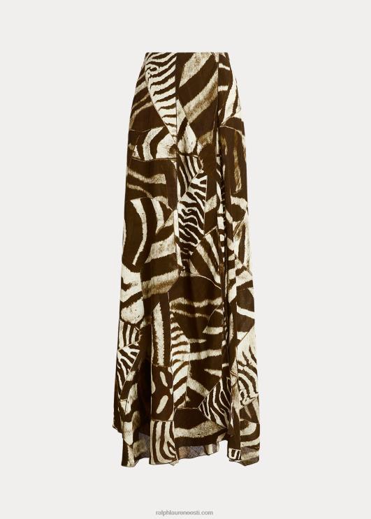 Ralph Lauren naised saunders zebra-print linane voile püks PR0V3589 pruun/kreem multi