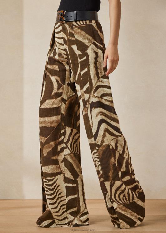 Ralph Lauren naised saunders zebra-print linane voile püks PR0V3589 pruun/kreem multi
