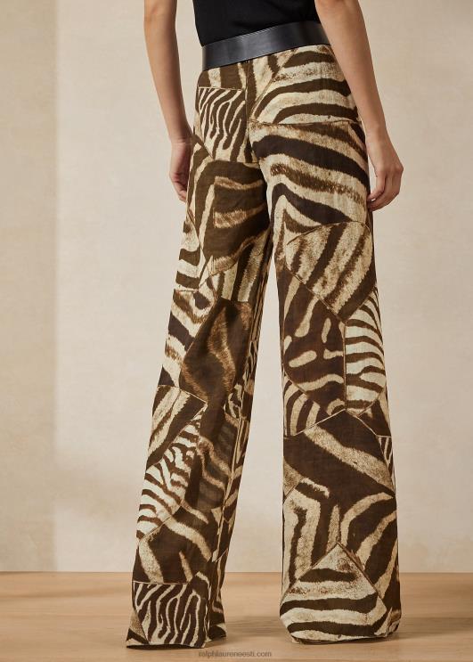 Ralph Lauren naised saunders zebra-print linane voile püks PR0V3589 pruun/kreem multi