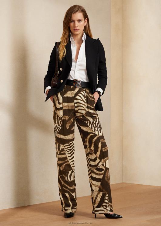 Ralph Lauren naised stamfordi sebramustriga linane voile püksid PR0V9306 pruun/kreem multi