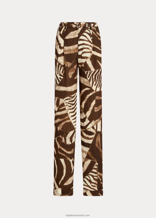 Ralph Lauren naised stamfordi sebramustriga linane voile püksid PR0V9306 pruun/kreem multi