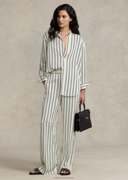 Ralph Lauren naised triibuline satiinist laia säärega püksid PR0V2952 must/kreemikas triip