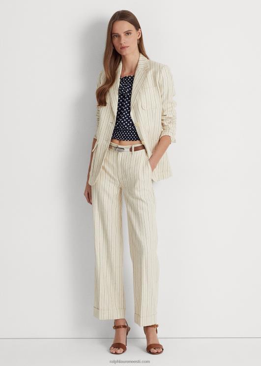 Ralph Lauren naised triibuline toimne laia säärega kärbitud püks PR0V4112 kreemjas/rafineeritud merevägi