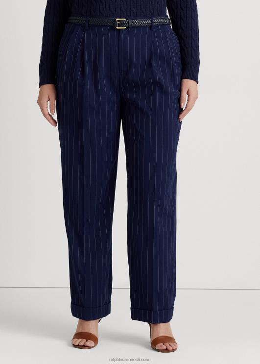 Ralph Lauren naised triibuline toimne sirge püks PR0V4801 rafineeritud mere-/valge