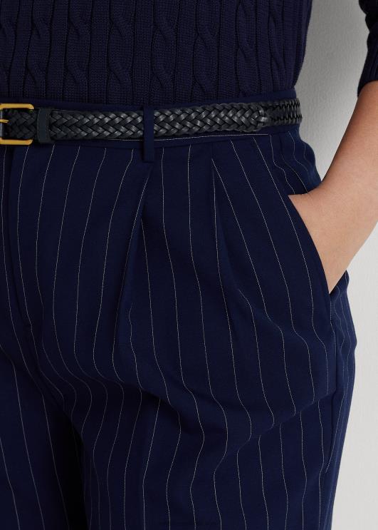 Ralph Lauren naised triibuline toimne sirge püks PR0V4801 rafineeritud mere-/valge