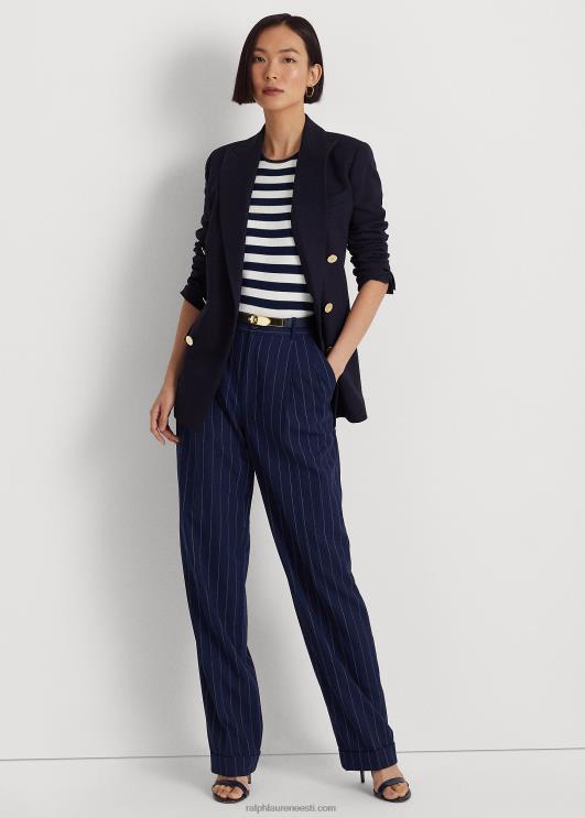 Ralph Lauren naised triibuline toimne sirge püks PR0V9563 rafineeritud mere-/valge