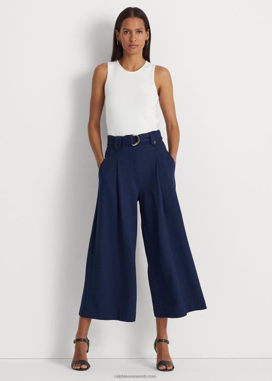 Ralph Lauren naised vööga plisseeritud ponte kärbitud püksid PR0V4084 rafineeritud merevägi