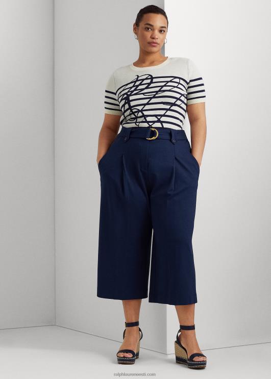 Ralph Lauren naised vööga plisseeritud ponte kärbitud püksid PR0V4674 rafineeritud merevägi