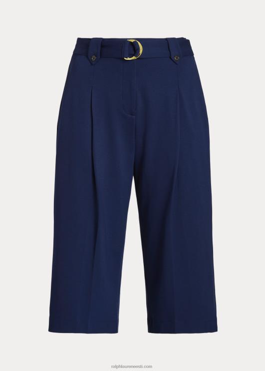 Ralph Lauren naised vööga plisseeritud ponte kärbitud püksid PR0V4674 rafineeritud merevägi