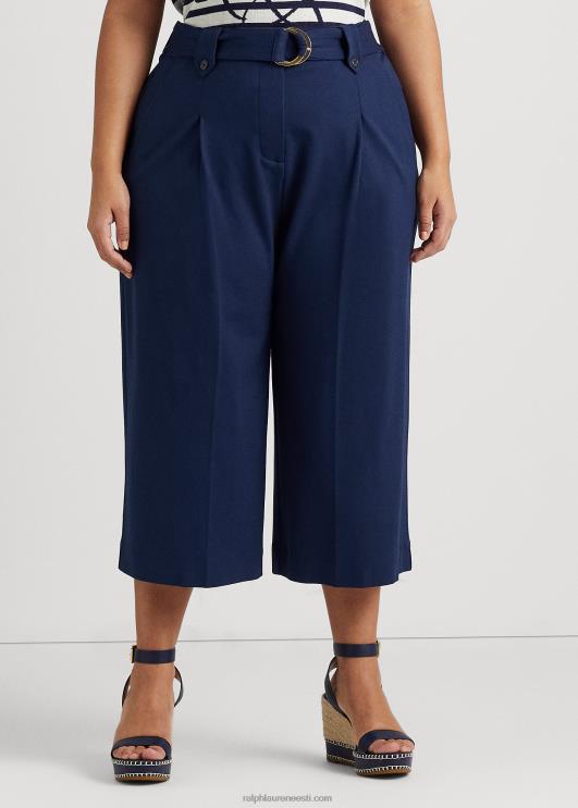 Ralph Lauren naised vööga plisseeritud ponte kärbitud püksid PR0V4674 rafineeritud merevägi