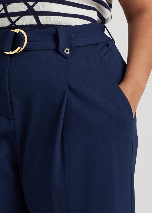 Ralph Lauren naised vööga plisseeritud ponte kärbitud püksid PR0V4674 rafineeritud merevägi