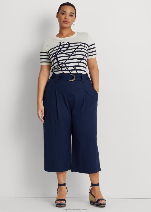 Ralph Lauren naised vööga plisseeritud ponte kärbitud püksid PR0V4674 rafineeritud merevägi