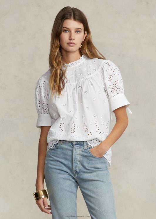 Ralph Lauren naised aas-tikandiga puuvillane topp PR0V2968 valge