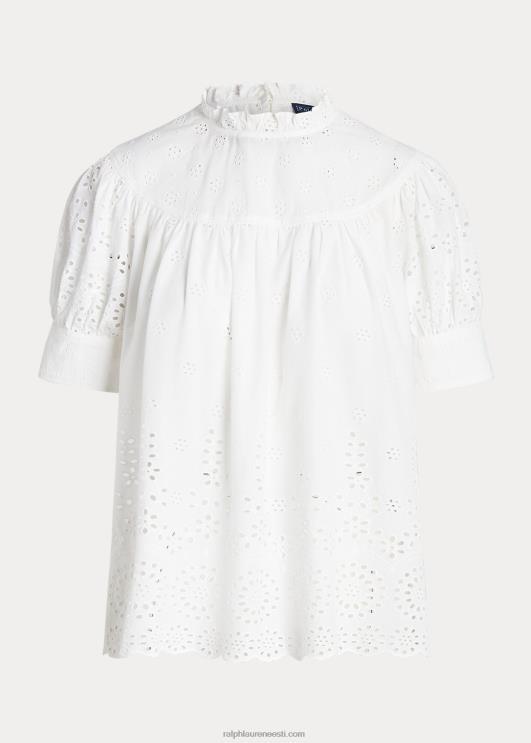 Ralph Lauren naised aas-tikandiga puuvillane topp PR0V2968 valge