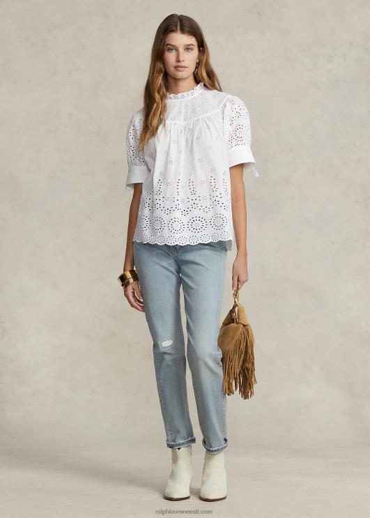 Ralph Lauren naised aas-tikandiga puuvillane topp PR0V2968 valge