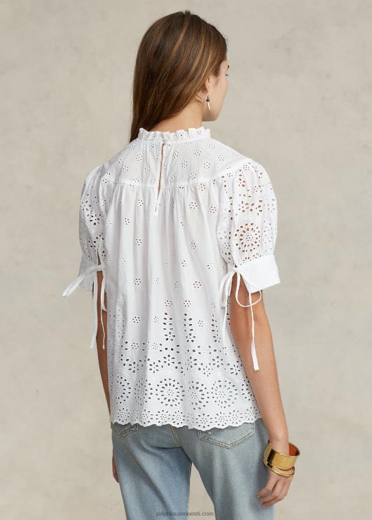 Ralph Lauren naised aas-tikandiga puuvillane topp PR0V2968 valge