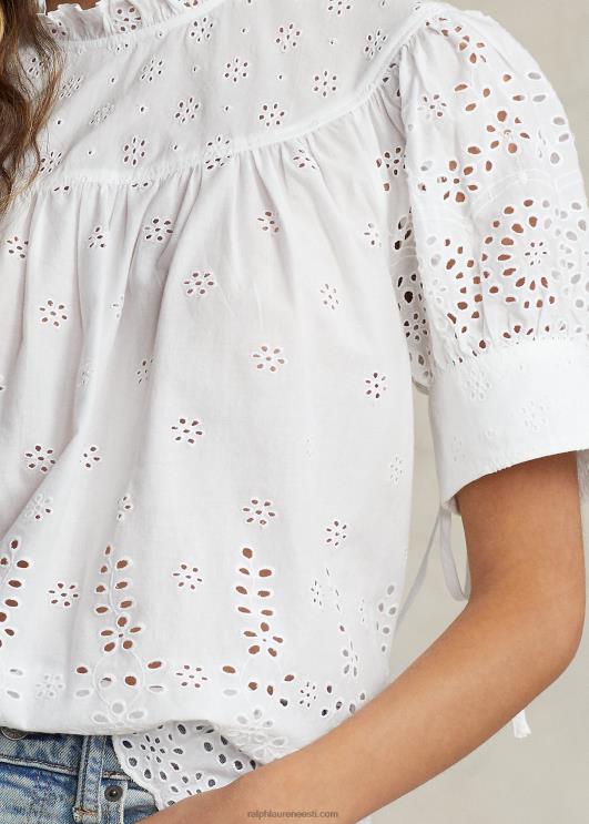 Ralph Lauren naised aas-tikandiga puuvillane topp PR0V2968 valge