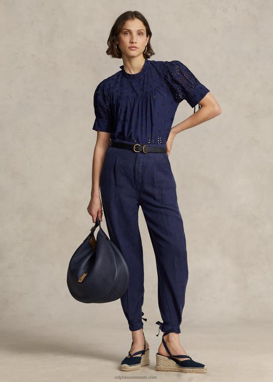 Ralph Lauren naised aas-tikandiga puuvillane topp PR0V2969 Newporti merevägi