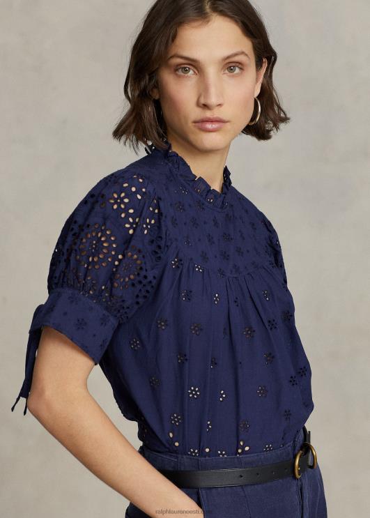 Ralph Lauren naised aas-tikandiga puuvillane topp PR0V2969 Newporti merevägi