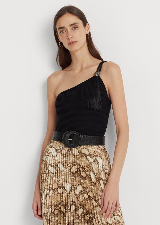 Ralph Lauren naised ühe õlaga puuvillasegu topp PR0V9509 must