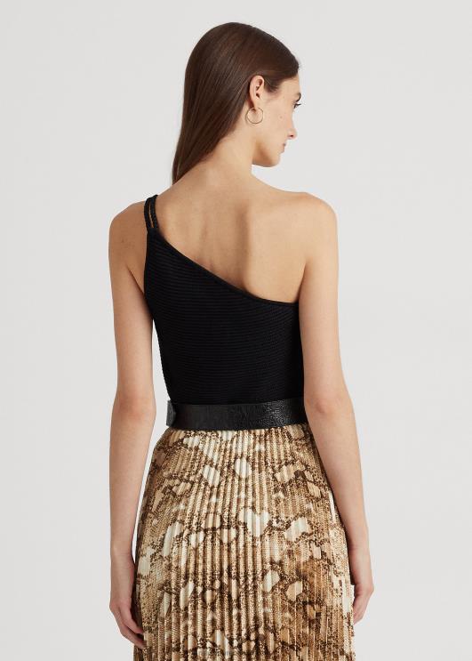 Ralph Lauren naised ühe õlaga puuvillasegu topp PR0V9509 must