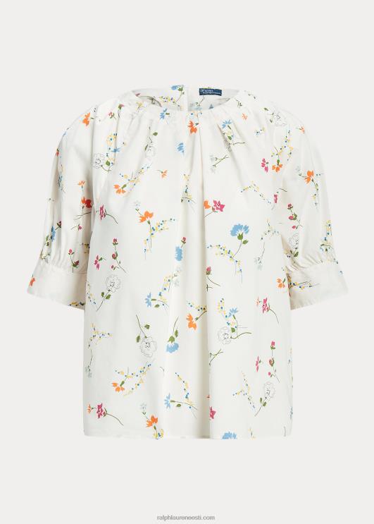 Ralph Lauren naised lilleline plisseeritud puuvillane topp PR0V2967 värvivisand lilleline