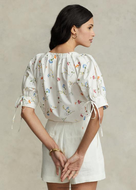 Ralph Lauren naised lilleline plisseeritud puuvillane topp PR0V2967 värvivisand lilleline