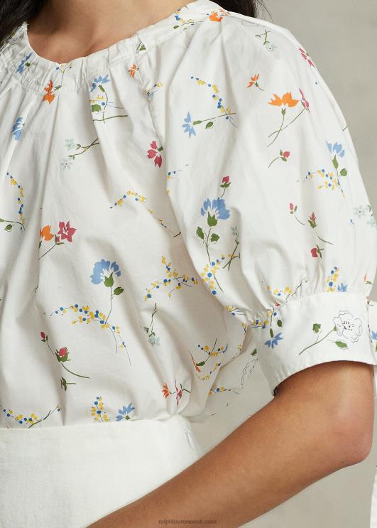 Ralph Lauren naised lilleline plisseeritud puuvillane topp PR0V2967 värvivisand lilleline