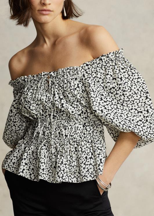 Ralph Lauren naised lilleline puuvillane pluus-varrukatega topp PR0V2943 üleni lilleline