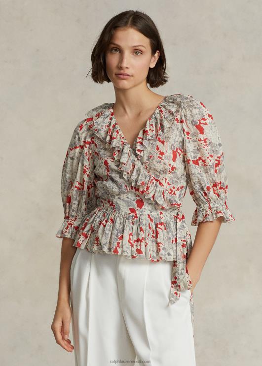 Ralph Lauren naised volangidega lilleline puuvillane mähistops PR0V3182 lilleline basiilik