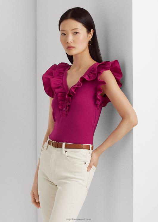 Ralph Lauren naised volangidega puuvillane varrukateta topp PR0V3784 fuksia marja