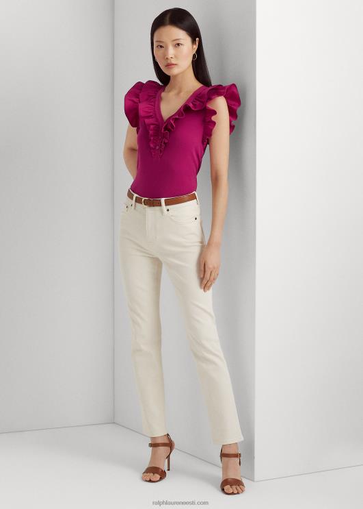 Ralph Lauren naised volangidega puuvillane varrukateta topp PR0V3784 fuksia marja