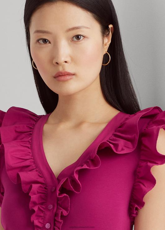 Ralph Lauren naised volangidega puuvillane varrukateta topp PR0V3784 fuksia marja