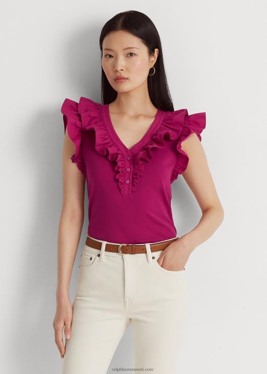 Ralph Lauren naised volangidega puuvillane varrukateta topp PR0V3784 fuksia marja