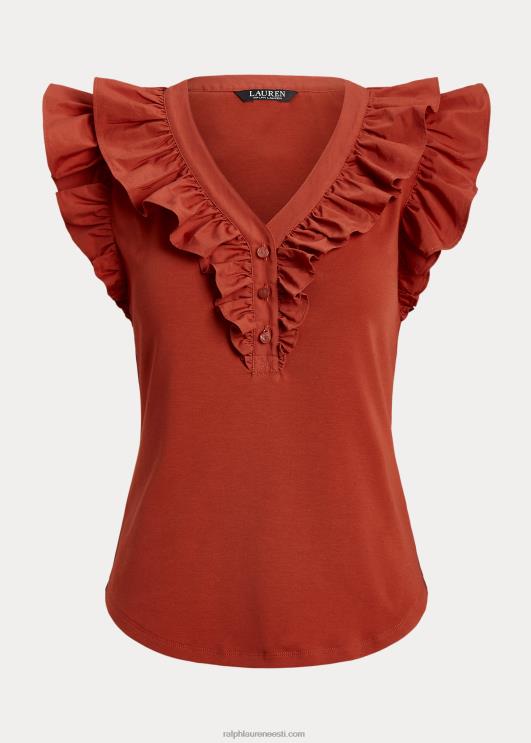 Ralph Lauren naised volangidega puuvillane varrukateta topp PR0V3785 punane päikesekivi