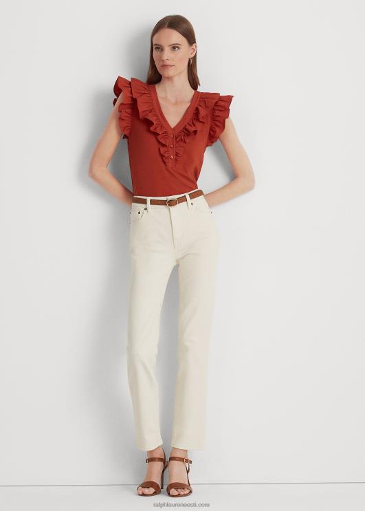 Ralph Lauren naised volangidega puuvillane varrukateta topp PR0V3785 punane päikesekivi