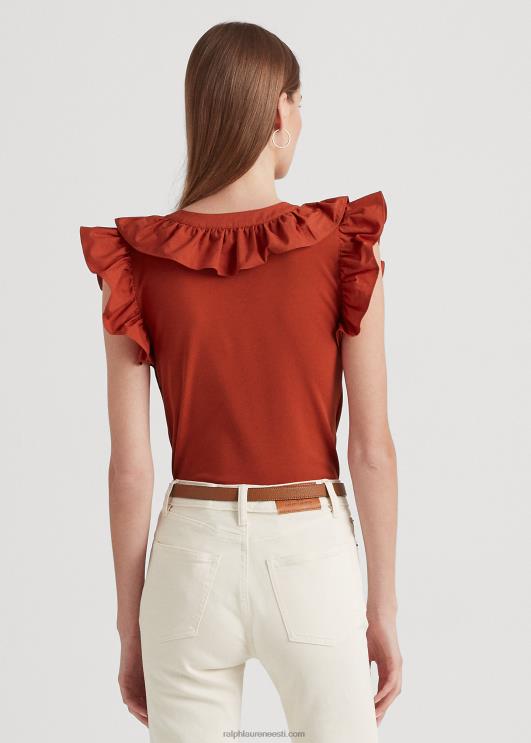 Ralph Lauren naised volangidega puuvillane varrukateta topp PR0V3785 punane päikesekivi