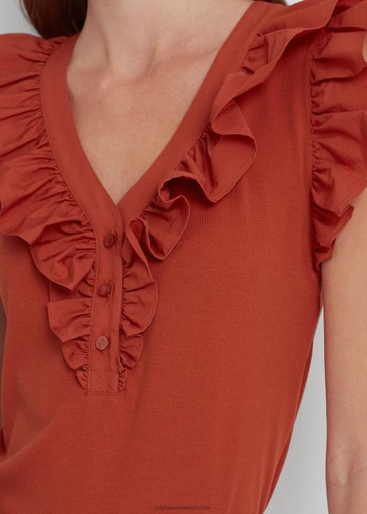 Ralph Lauren naised volangidega puuvillane varrukateta topp PR0V3785 punane päikesekivi