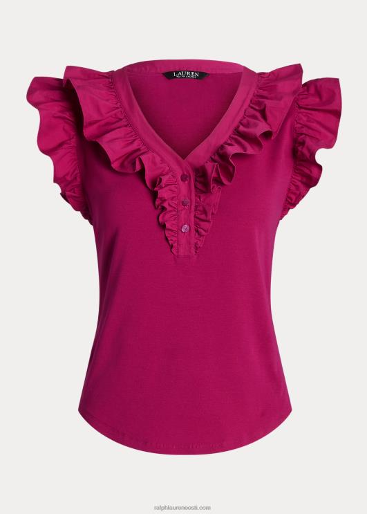 Ralph Lauren naised volangidega puuvillane varrukateta topp PR0V4297 fuksia marja
