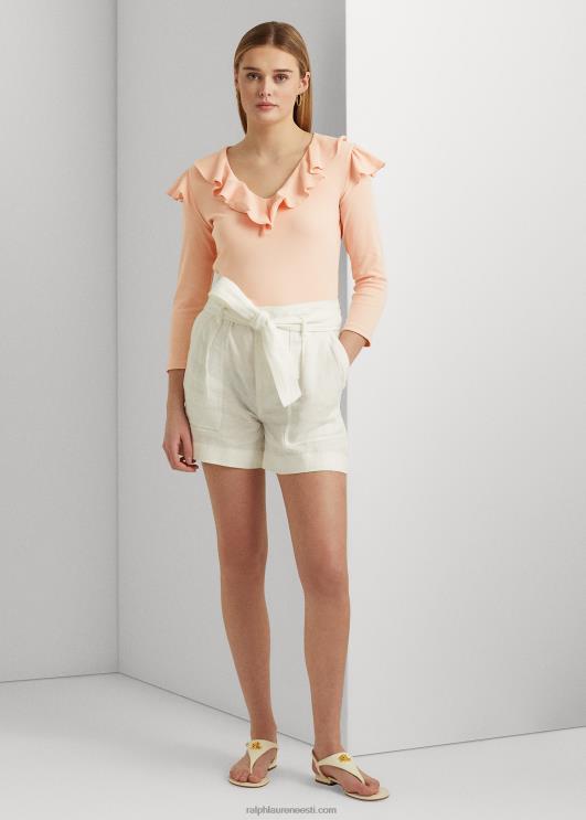 Ralph Lauren naised volangidega veniv puuvillane v-kaelusega topp PR0V4036 kahvaturoosa